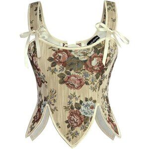 Renaissance Corset Tops Floral Lace Up Beige